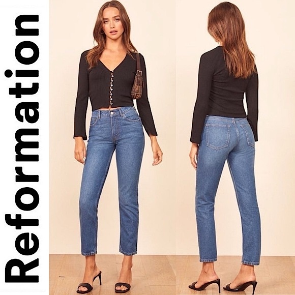 Reformation Julia Crop High Rise Cigarette Straight Leg Denim Jeans Milo Wash 25 - Picture 3 of 16